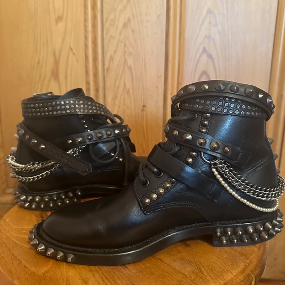 Saint Laurent Leather Patterned Moto Boots - Picture 5 of 9